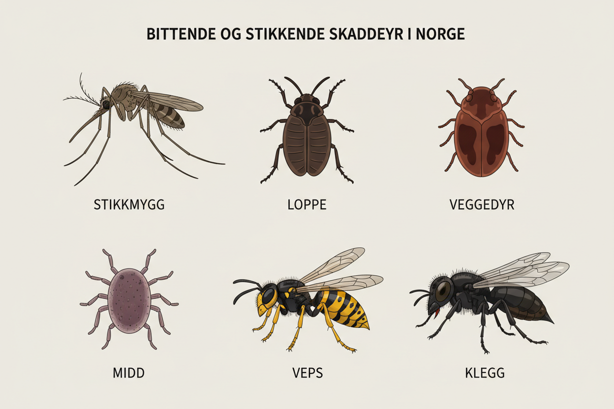 Blodsugende og stikkende skadedyr: Bitt, stikk og riktig første tiltak