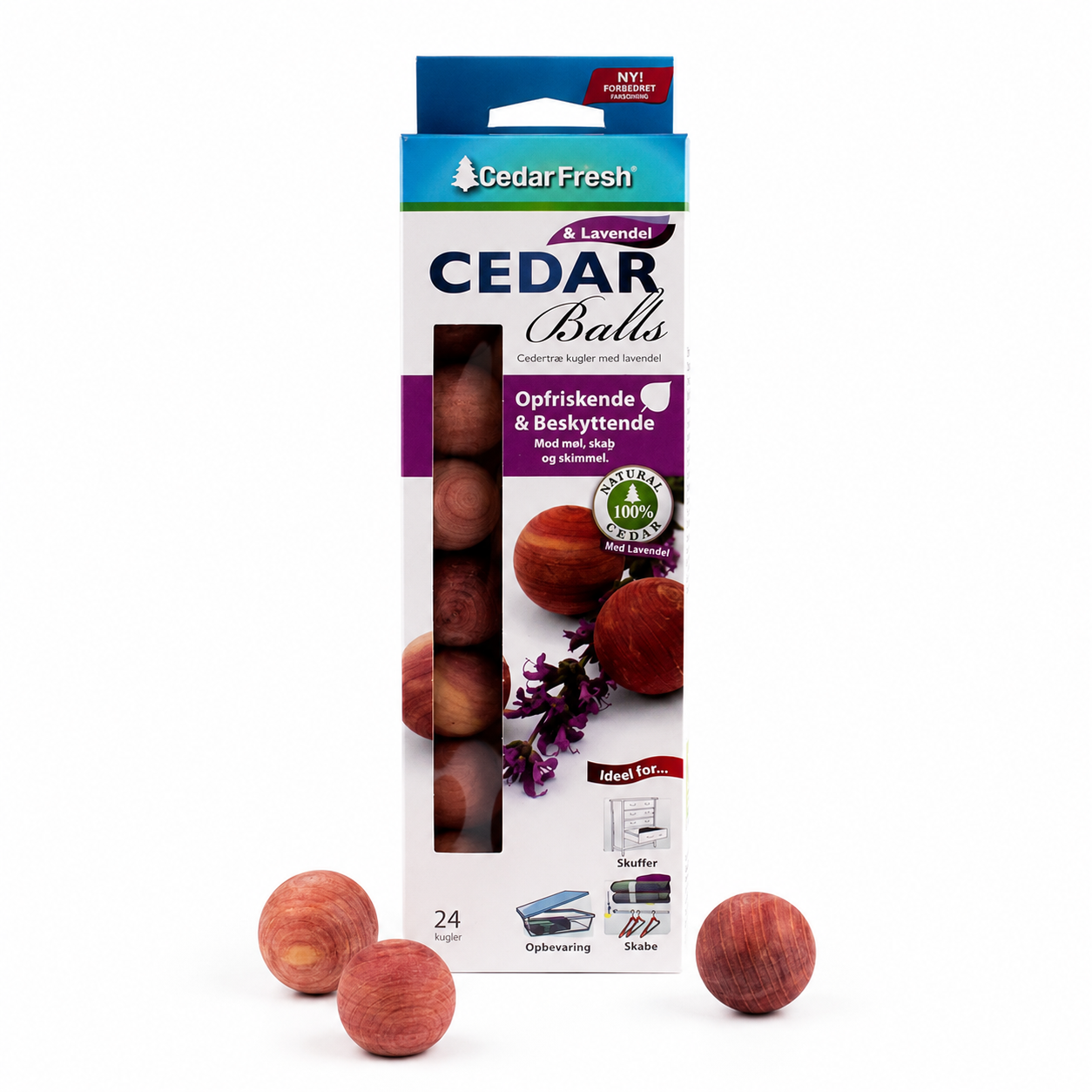 Cedertre møllkuler med lavendellukt - 24 pk