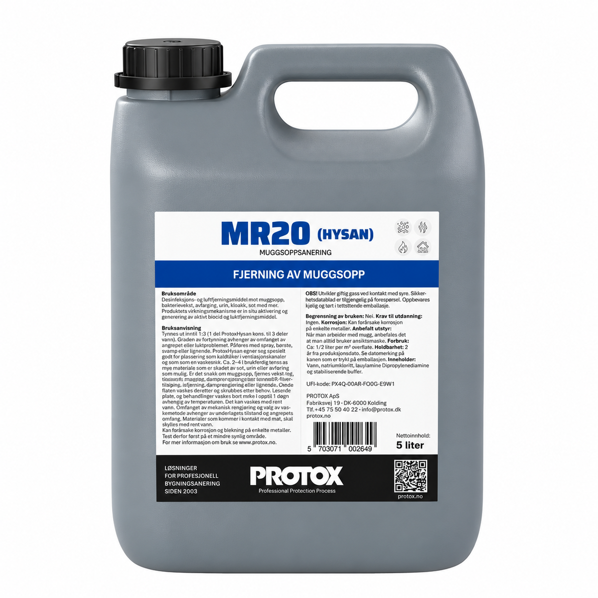 Mugg- og luktfjerner MR20 (Hysan) - 5 Liter