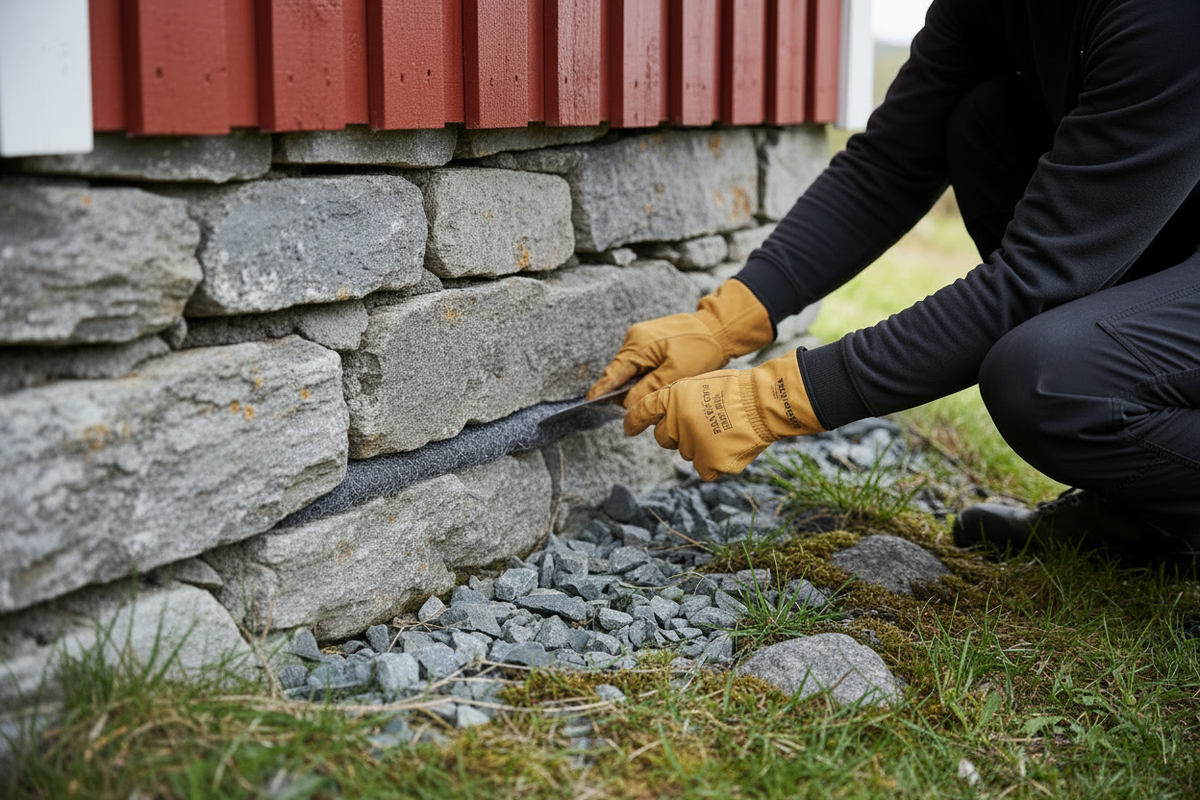 Raxwool sikring i sprekk gråsteinsmur